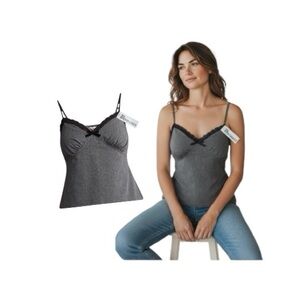 No Boundaries Gray Tank Top with Black Lace Trim